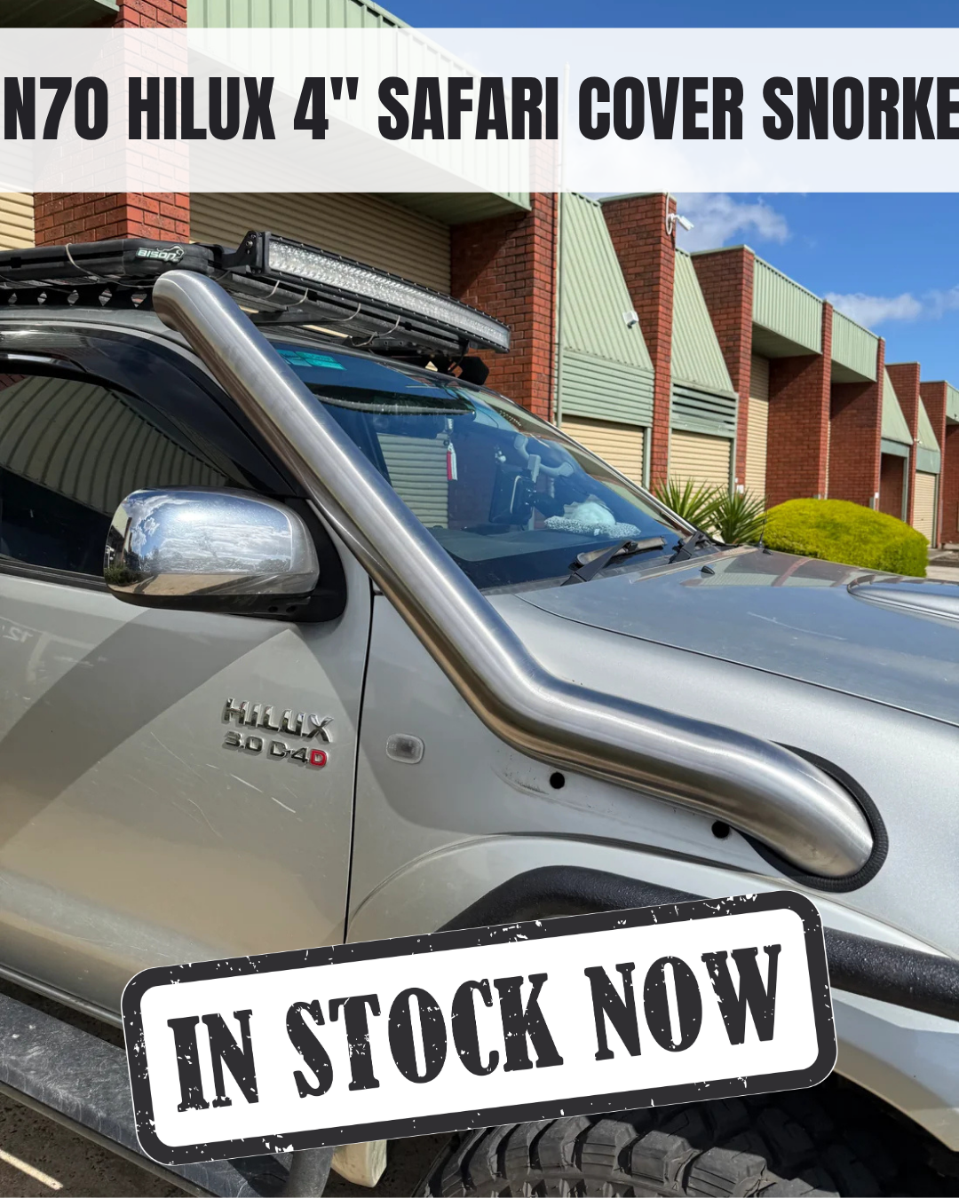 IN STOCK - N70 HILUX 4" SAFARI COVER SNORKEL - LOW-CUT - SEAMLESS SATIN BLACK (Copy)