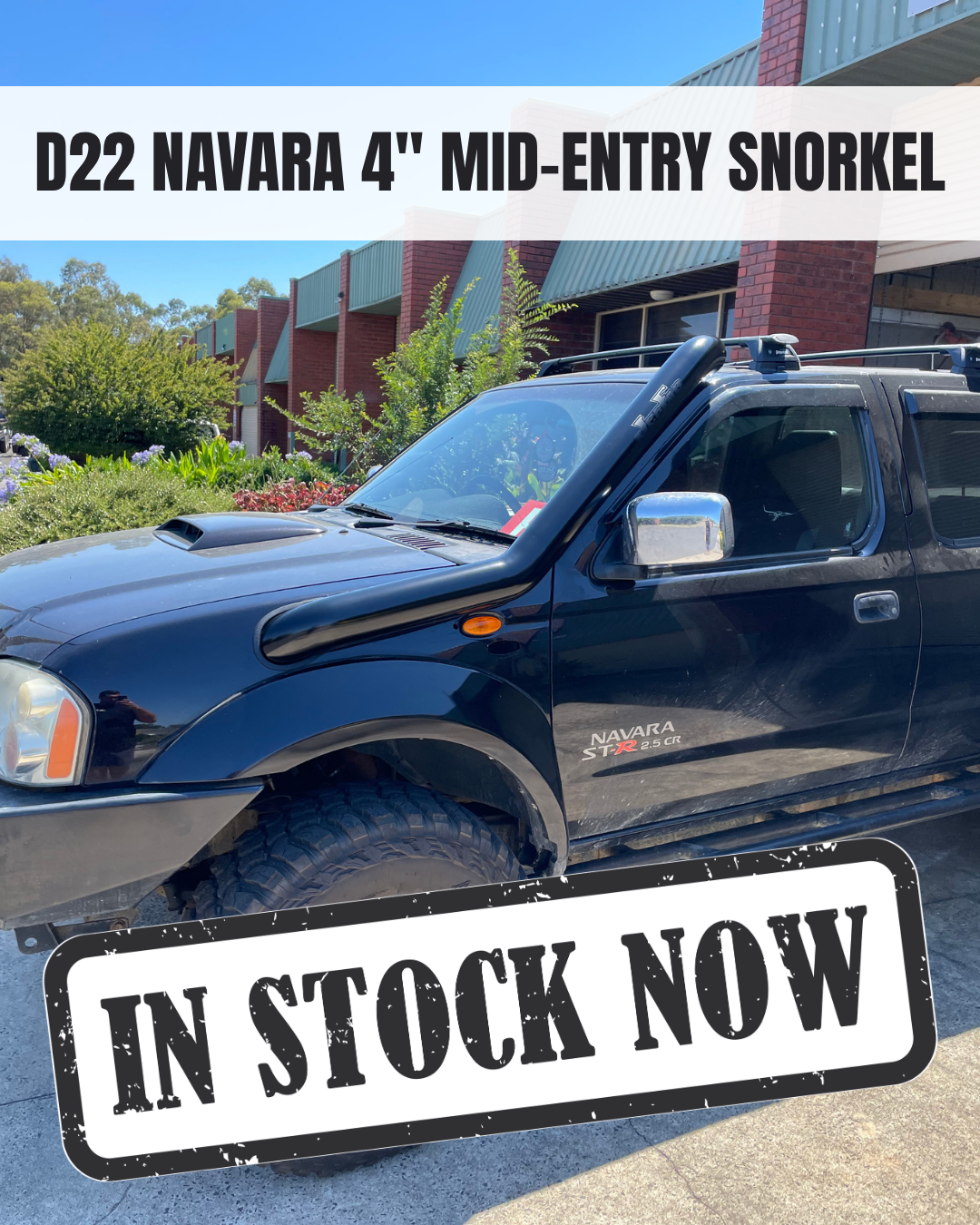 IN STOCK - D22 NISSAN NAVARA 4" MID ENTRY SNORKEL - LOW-CUT -  SEAMLESS SATIN BLACK