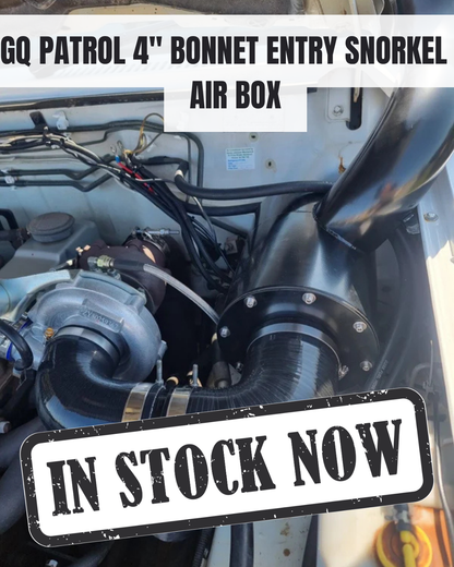 IN STOCK - GQ PATROL 4" BONNET ENTRY SNORKEL & AIR BOX  - LOW-CUT - SEAMLESS STAINLESS